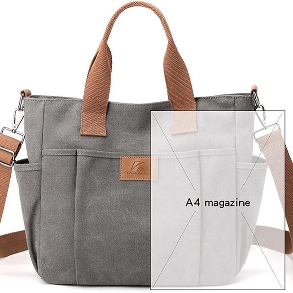 Women's Canvas Tote Bag Large Capacity Travel Work Handbag Purse - Picture 5 of 7